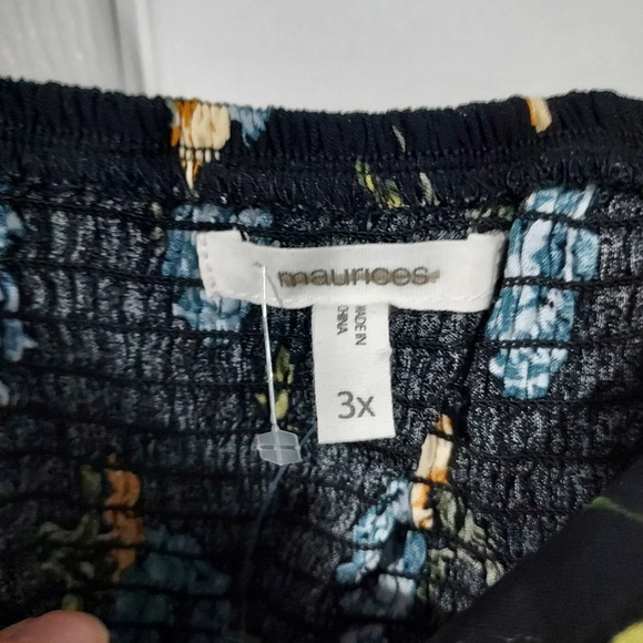 NWOT Maurices Black Floral Pleated Puff Sleeve Mini Dress in Size 3X - Picture 3 of 11